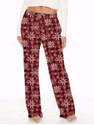 Pantalon à jambes larges à carreaux et flocons de neige pour femmes grandes tailles, avec cordon de serrage. - Rouge XS