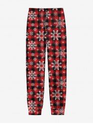 Pantalon de jogging à carreaux et flocons de neige pour homme grande taille - Rouge 3XL