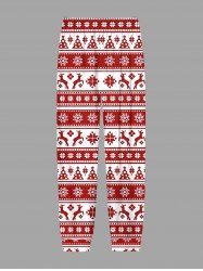 Plus Size Men's Christmas Elk Snowflake Print Jogger Pants -  