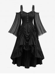 Plus Size Cold Shoulder Hook and Eye Layered Cinched High Low Asymmetric Dress -  