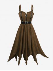 Robe trapèze texturée à fermeture éclair grande taille avec ceinture amovible - café 4X | US 26-28