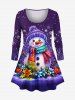 Christmas Snowflake Snowman Colorful Flower Print Long Sleeves T-shirt and Leggings Plus Size Matching Set -  