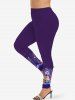 Christmas Snowflake Snowman Colorful Flower Print Long Sleeves T-shirt and Leggings Plus Size Matching Set -  