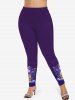 Christmas Snowflake Snowman Colorful Flower Print Long Sleeves T-shirt and Leggings Plus Size Matching Set -  