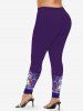 Christmas Snowflake Snowman Colorful Flower Print Long Sleeves T-shirt and Leggings Plus Size Matching Set -  