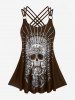 Maillot de bain tankini grande taille à imprimé tête de mort et rose, avec anneaux et shorty croisé. - Couleur Caramel 3X | US 22-24