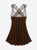 Maillot de bain tankini grande taille à imprimé tête de mort et rose, avec anneaux et shorty croisé. - Couleur Caramel 3X | US 22-24