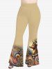 Christmas Elk Flowers Waves Print Plus Size Matching Set -  