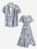 Flowers Leaf Print Plus Size Matching Hawaii Beach Outfit For Couples -  