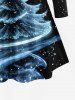 T-shirt à manches longues grande taille pour femme, imprimé sapin de Noël et galaxie - Noir 1X
