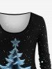 T-shirt à manches longues grande taille pour femme, imprimé sapin de Noël et galaxie - Noir 3X