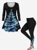 T-shirt à manches longues grande taille pour femme, imprimé sapin de Noël et galaxie - Noir 4X