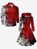 Robe trapèze à capuche lacée et imprimé flocons de neige ombrés grande taille - Rouge 2X