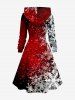 Robe trapèze à capuche lacée et imprimé flocons de neige ombrés grande taille - Rouge 2X