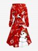 Plus Size Christmas Ball Elk Candy Snowman Print Lace Up Hooded A Line Dress -  