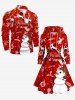 Plus Size Christmas Ball Elk Candy Snowman Print Lace Up Hooded A Line Dress -  
