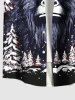 Plus Size Christmas Tree Snowflake Hat Gorilla Print Button Pocket Shirt For Men -  