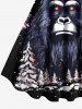 Robe trapèze imprimée gorille avec bonnet de Noël grande taille à motif sapin et flocons de neige - Noir XXS
