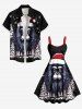 Robe trapèze imprimée gorille avec bonnet de Noël grande taille à motif sapin et flocons de neige - Noir XXS