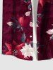 Chemise à poches boutonnées grande taille pour homme, imprimé floral et feuilles ombré de Noël. - Rouge Vineux 6XL