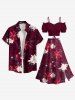 Jupe fendue grande taille à imprimé floral et feuilles ombré de Noël - Rouge Vineux 3X