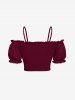 Haut uni à épaules dénudées et manches bouffantes grande taille, cintré - Rouge Vineux 2X
