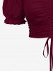 Haut uni à épaules dénudées et manches bouffantes grande taille, cintré - Rouge Vineux 2X