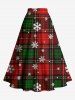 Plus Size Christmas Snowflake Plaid Print Split A Line Skirt -  
