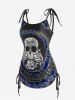 Plus Size Skull Rose Tie Dye Print Cinched Ruched Tie Boyshorts Tankini Swimsuit -  