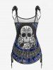 Plus Size Skull Rose Tie Dye Print Cinched Ruched Tie Boyshorts Tankini Swimsuit -  
