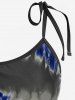 Plus Size Skull Rose Tie Dye Print Cinched Ruched Tie Boyshorts Tankini Swimsuit -  