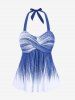 Plus Size Halter Backless Empire Waist Modest Boyshorts Tankini Swimsuit -  