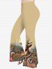 Plus Size Christmas Elk Flowers Waves Print Flare Pants -  