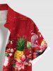 Plus Size Christmas Flamingo Santa Claus Pineapple Flowers Print Buttons Pocket Shirt For Men -  