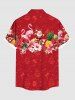 Plus Size Christmas Flamingo Santa Claus Pineapple Flowers Print Buttons Pocket Shirt For Men -  