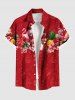 Plus Size Christmas Flamingo Santa Claus Pineapple Flowers Print Buttons Pocket Shirt For Men -  