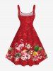Robe débardeur grande taille imprimée flamants roses, Père Noël, ananas et fleurs de Noël - Rouge Cerise 3X