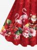 Robe débardeur grande taille imprimée flamants roses, Père Noël, ananas et fleurs de Noël - Rouge Cerise 3X