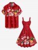 Robe débardeur grande taille imprimée flamants roses, Père Noël, ananas et fleurs de Noël - Rouge Cerise 3X