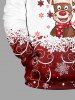 Plus Size Christmas Elk Snowflake Print Pocket Drawstring Hoodie For Men -  