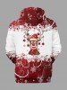 Plus Size Christmas Elk Snowflake Print Pocket Drawstring Hoodie For Men -  