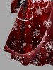 Plus Size Christmas Elk Snowflake Print Lace Up Drawstring Hoodie Dress - Rouge 6X