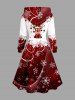 Plus Size Christmas Elk Snowflake Print Lace Up Drawstring Hoodie Dress - Rouge 6X
