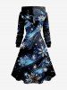 Plus Size Christmas Snowflake Galaxy Swirl Print Lace Up Drawstring Hoodie Dress -  