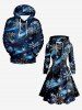 Plus Size Christmas Snowflake Galaxy Swirl Print Lace Up Drawstring Hoodie Dress -  