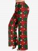 Plus Size Women's Christmas Plaid Snowflake Print Drawstring Wide Leg Pants -  