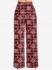 Plus Size Women's Christmas Plaid Snowflake Print Drawstring Wide Leg Pants -  