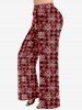 Plus Size Women's Christmas Plaid Snowflake Print Drawstring Wide Leg Pants -  