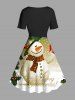 Plus Size Christmas Snowman Star Snowflake Print Vintage Dress -  