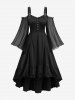 Plus Size Cold Shoulder Hook and Eye Layered Cinched High Low Asymmetric Dress -  